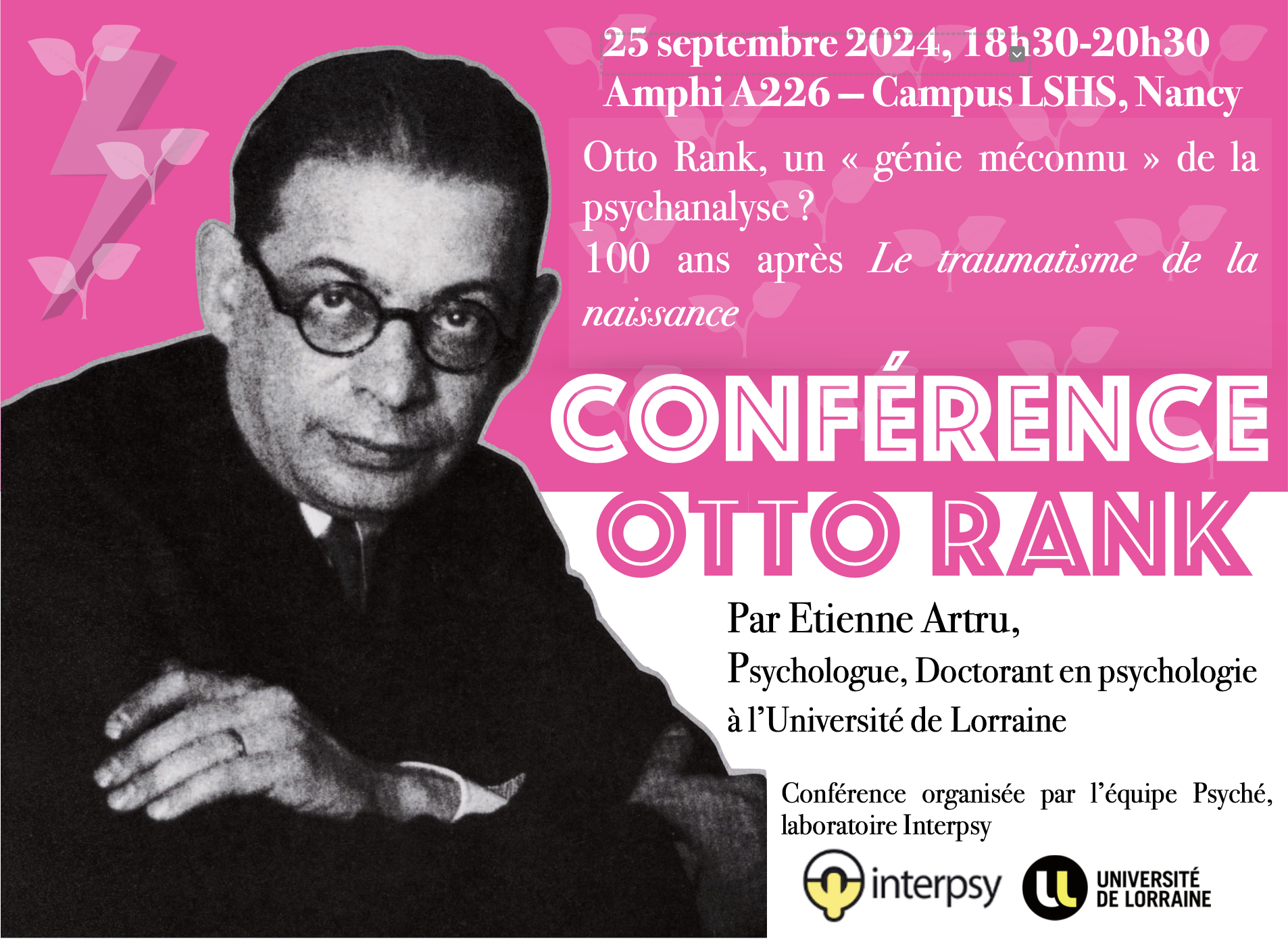 [Conférence] Otto Rank, un « génie méconnu » de la psychanalyse ?  100 ans après Le traumatisme de la naissance (E. ARTRU)