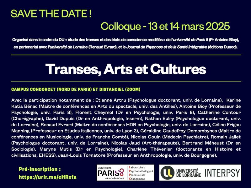 Colloque « Transes, Arts et Cultures » – 13 et 14 mars 2025